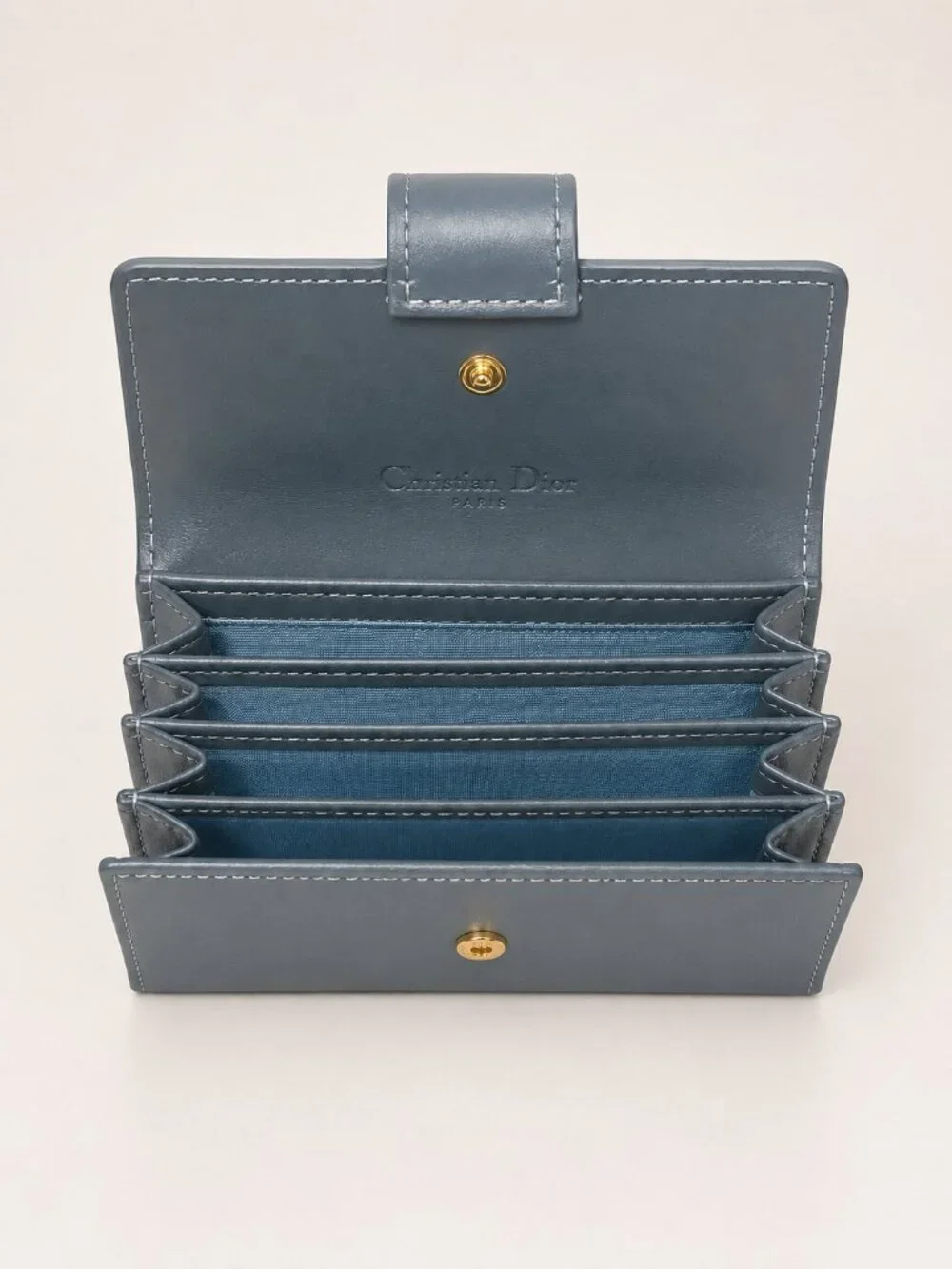 Christian Dior Blue Gray Patent Cannage Accordion Wallet w/ Dior Charms